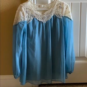 blue and white majestic flowy Altar’d State blouse